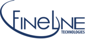Fine Line Logo in white text with blue background.